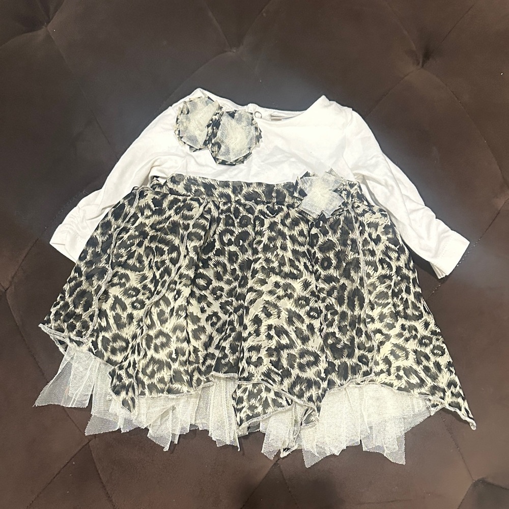 Baby Girl Leopard Print Tulle Dress with Cream Top